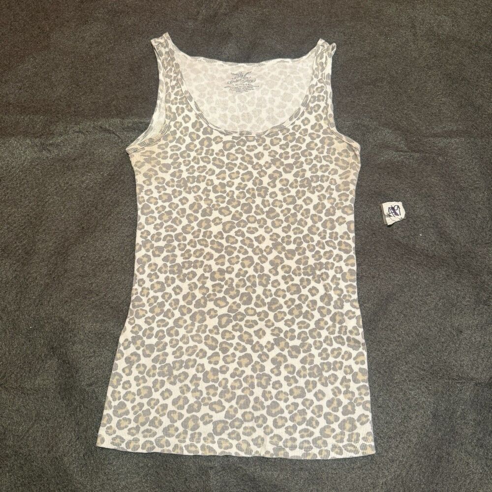 Faded Glory Womens Tank Top L Large 12/14 Gray Leopard Animal Print Sleeveless